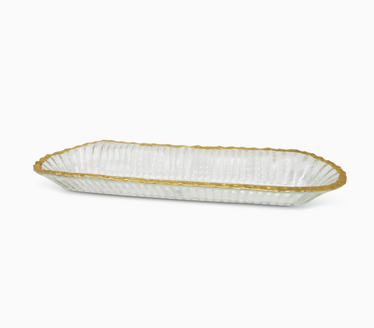 Glass Oval Tray with Gold Rim