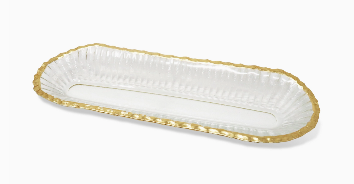 Glass Oval Tray with Gold Rim