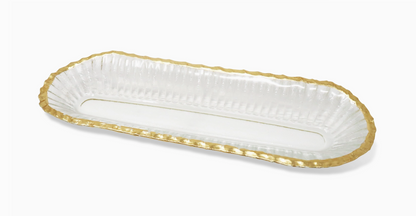 Glass Oval Tray with Gold Rim