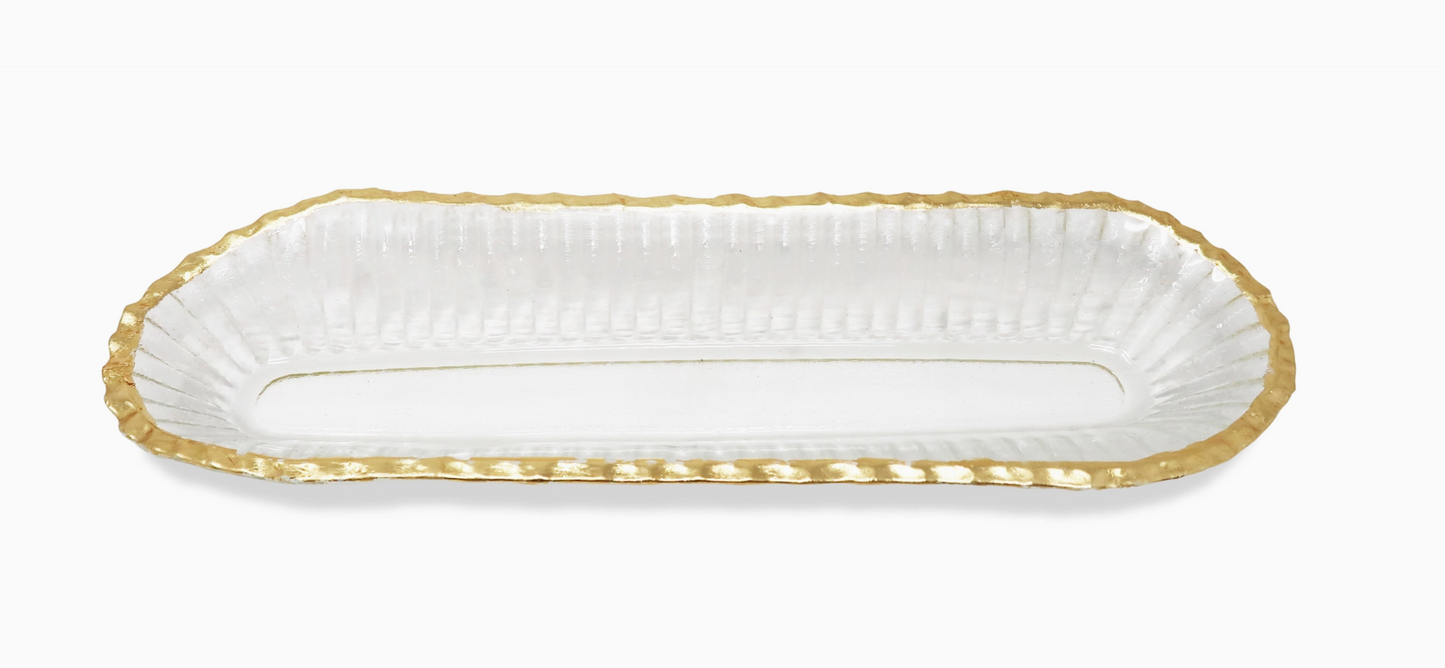 Glass Oval Tray with Gold Rim