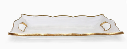 Rectangular Glass Tray with Handles and Gold Rim