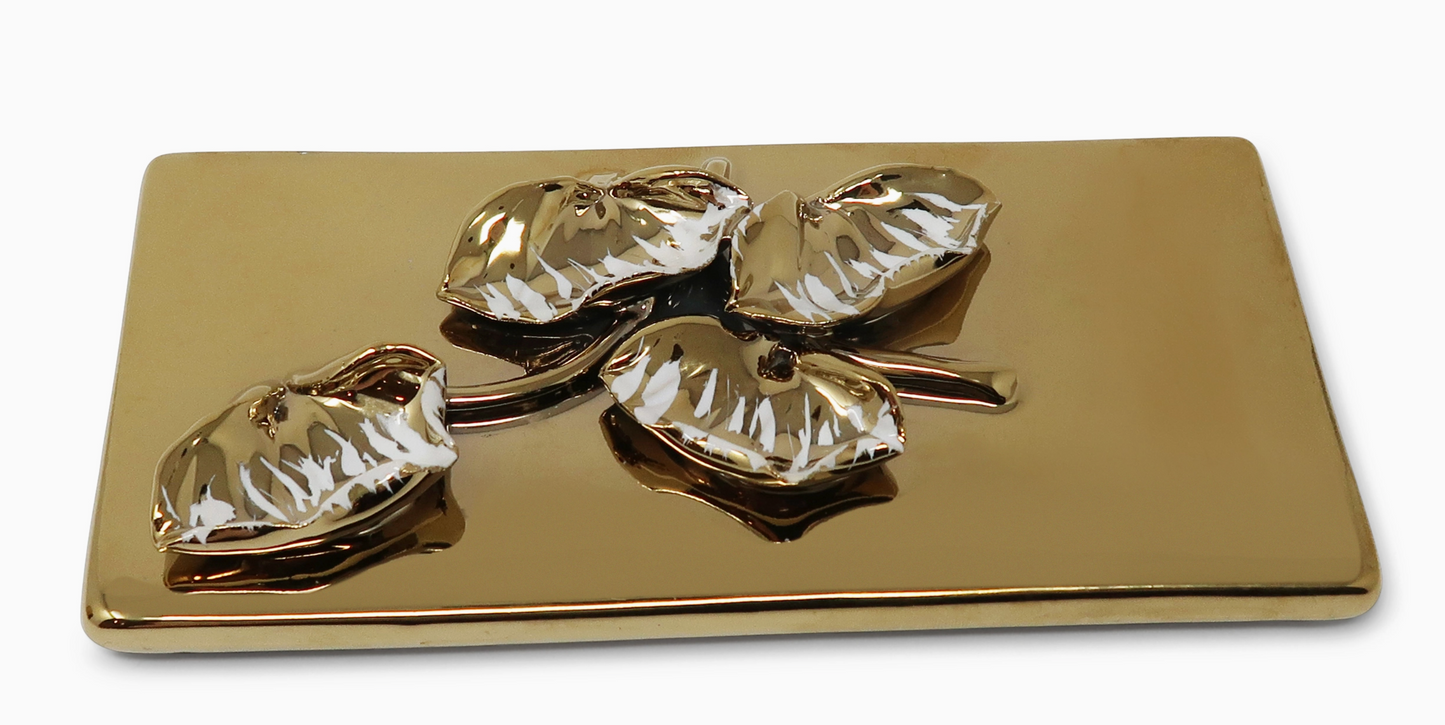 Oblong Gold Decorative Box with Petal Design Lid