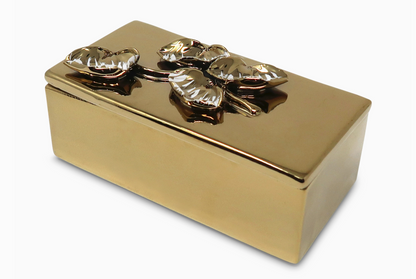 Oblong Gold Decorative Box with Petal Design Lid