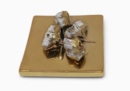 Square Gold Decorative Box with Petal Design On the Lid