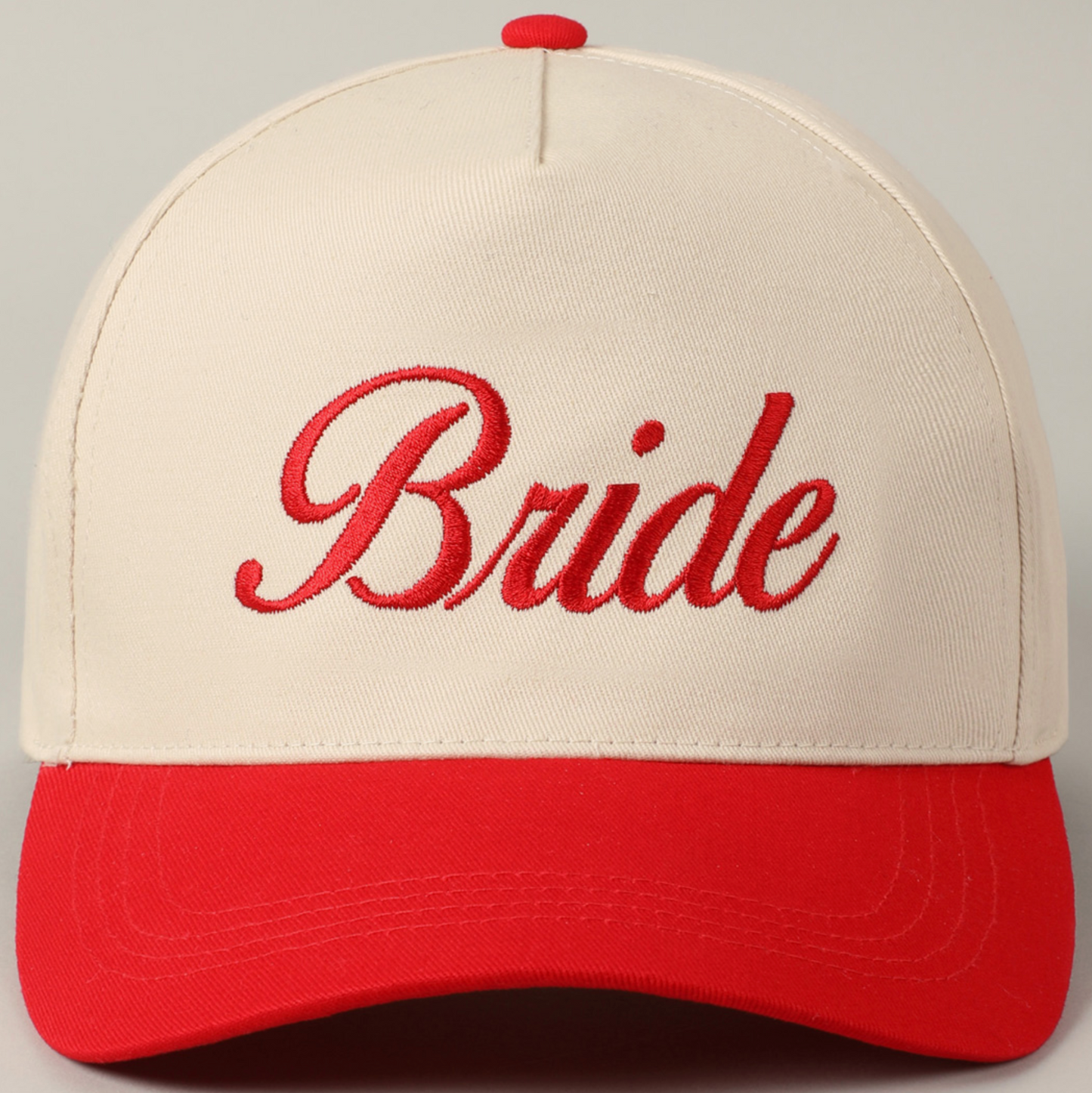 Bride Text Embroidery Red Two-Tone Trucker Hat