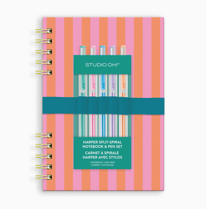 Cabana Stripes Harper Split-Spiral Notebook & Pen Set