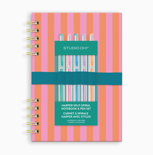 Cabana Stripes Harper Split-Spiral Notebook & Pen Set