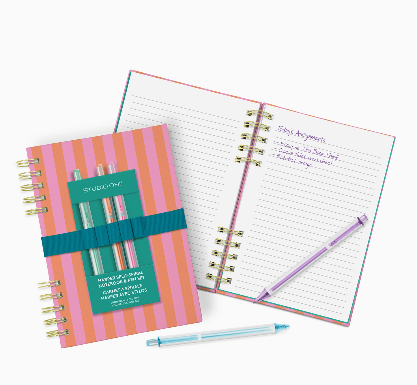 Cabana Stripes Harper Split-Spiral Notebook & Pen Set